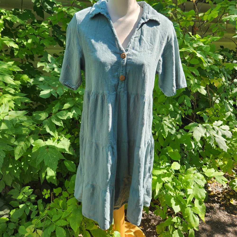 Dunes Relaxed Fashion Dress Womens Large Green‎ Casual Tiered Button Down y2k